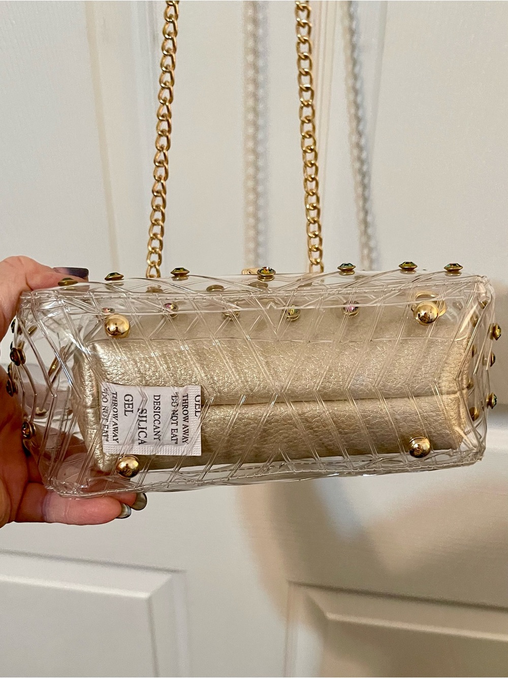 NWT CATO Clear Jelly Shoulder Bag with Gold Hardware and Iridescent Studs - Picture 7 of 11